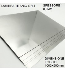 LAMIERA TITANIO GR.1 FOGLIO 1000mm X 500mm SPESSORE 0,8 mm